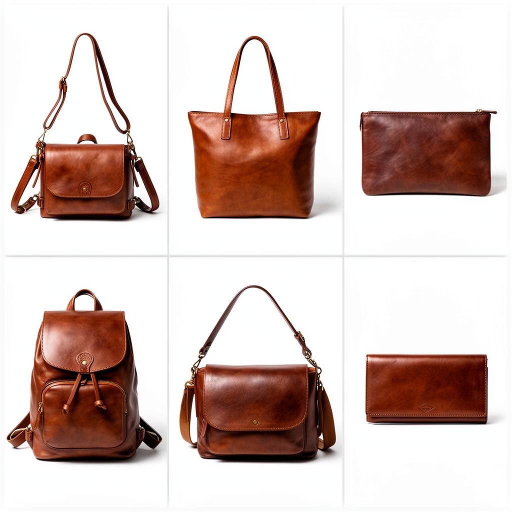 Catálogo de bolsos de cuero: bandolera, tote, clutch, mochila, mensajero y billetera